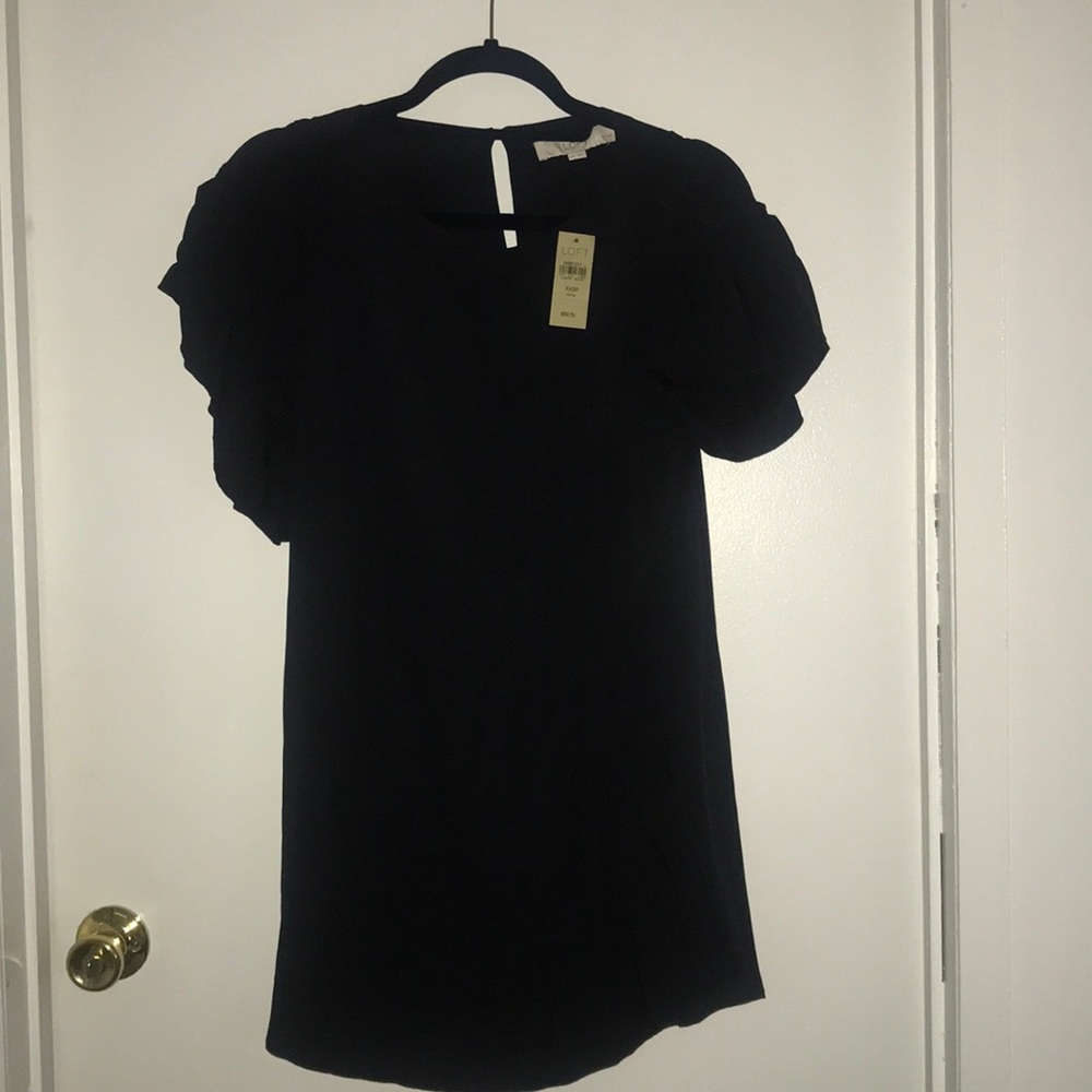 Loft Flutter Sleeve Black Shift Dress
